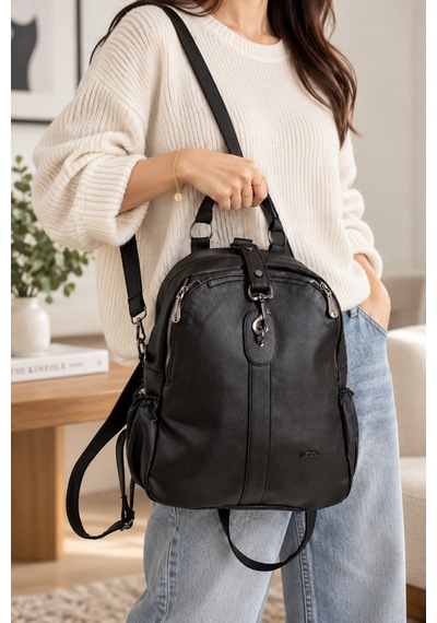 Siyah 2134 Orijinal Just Polo Kadin 9 Bolmeli Orta Boy Sirt Cantasi 31x29 Cm Siyah Mat
