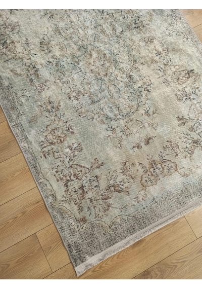 Çam Halı Gloria Td116 Bej Vintage Eskitme Desen Dokuma Saçaklı Kilim