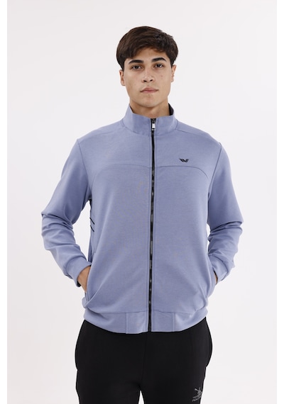 Rowinger Modal Karışımlı Dik Yaka Tam Fermuarlı Yan Şerit Detaylı Cepli Spor Eşofman Üstü Lightblue