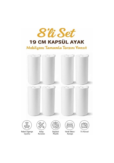 Kapsül Bohem 15 Cm Mobilya Kanepe Sehpa Tv Ünitesi Koltuk Ve Konsol Ayağı Beyaz