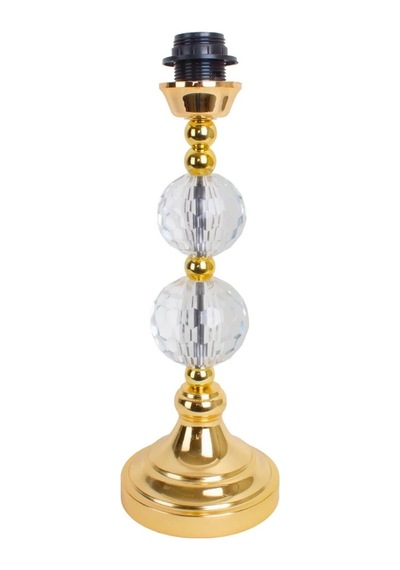 Vintage Ekru Kadife Başlık Kordon Süslemeli Gold Kristal Ayak Klasik Abajur