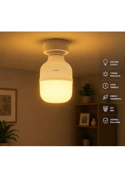 Ecolite 28W Jumbo LED Ampul E27 3000K Sarı Işık 2900 Lümen 172W Eşdeğeri Büyük Boy Enerji Tasarruflu LED Ampul