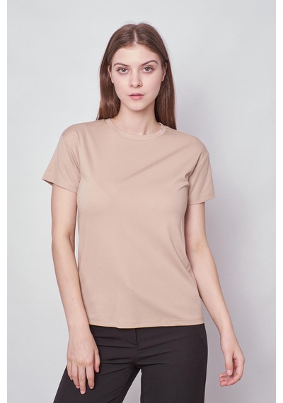 Jument Kadın Sıfır Yaka Kırışmaz Span Karışımlı Şık Kısa Kol Likralı T-shirt Bluz-koyu Bej K.bej Jument Kadın Sıfır Yaka Kırışmaz Span Karışımlı Şık Kısa Kol Likralı T-shirt Bluz-koyu Bej K.bej