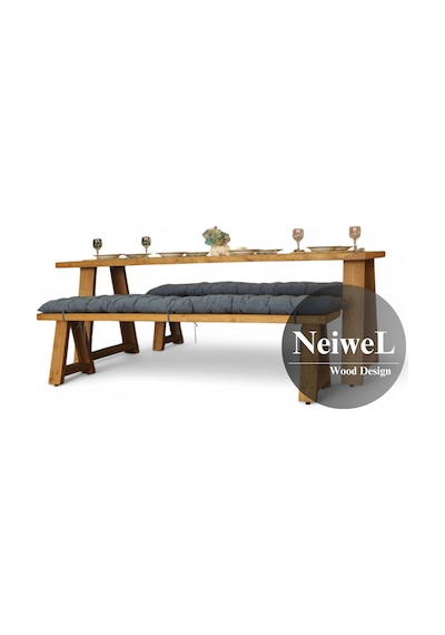 Neiwel Aries Doğal Ahşap Banklı Yemek Masası Takımı-100-220 Takım Açık Ceviz
