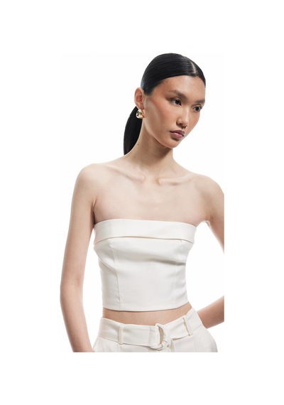 Koton Kat Detaylı Viskon Straplez Crop Bluz Ekru 5sak30014ew Ekru