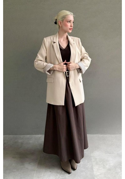 Seeh Bej Kol Desenli Blazer Kadın Ceket Sh339