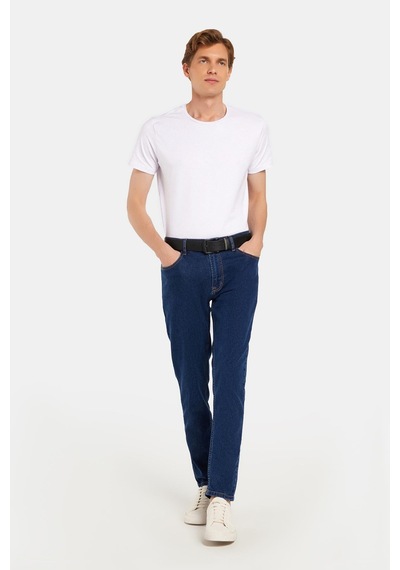Tudors Erkek Slim Fit Yıkamalı Taşlamalı Esnek Kot Düz Paça Tapered Lacivert Pantolon-34830 Lacivert