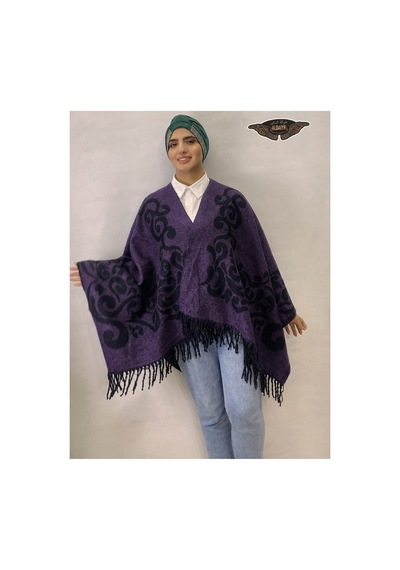 Aldaıyr Kadın Kışlık Çift Taraflı Panço Omuz 140x140 Çok Renkli6