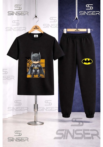 Ss Sinser Çocuk Batman Cocuk Tasarımlı Siyah Baskılı Tişort Eşofman Takımı