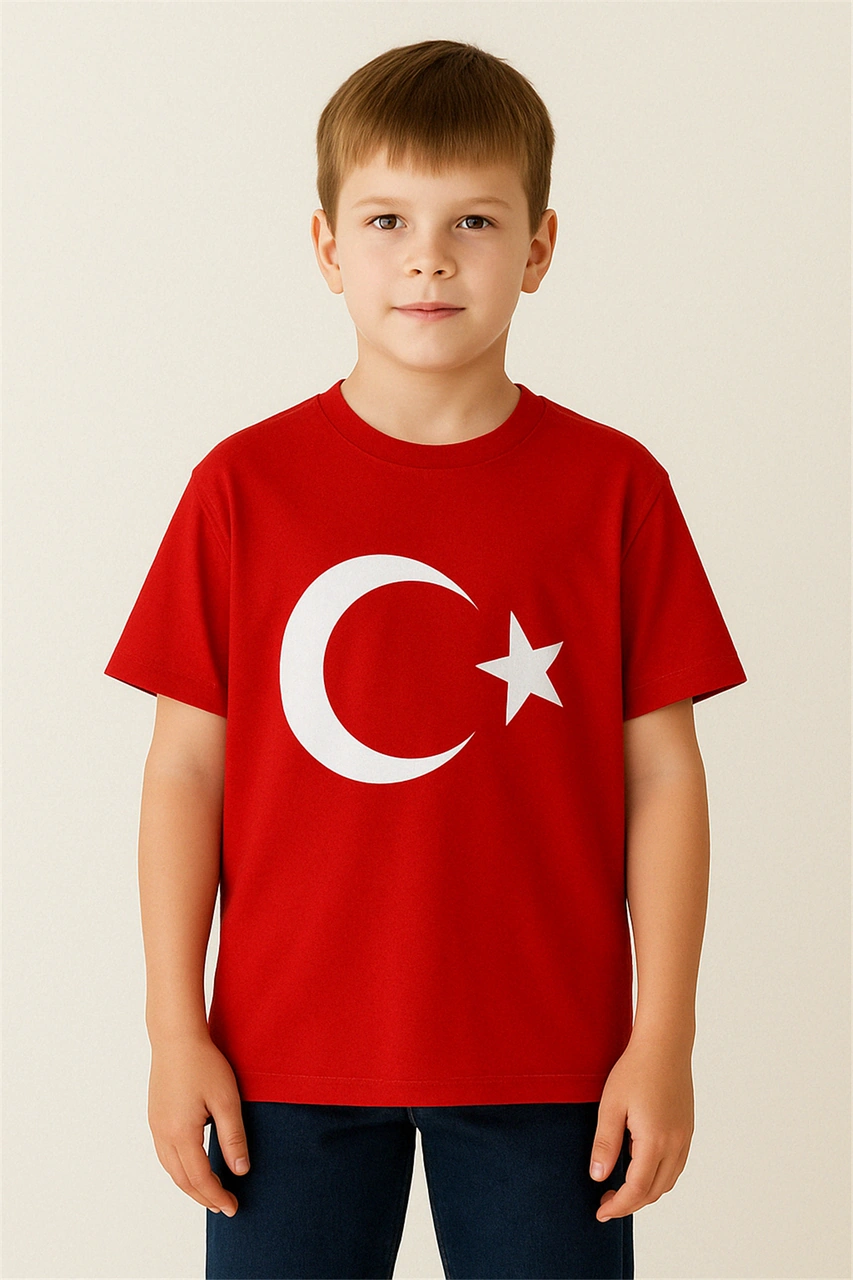 Breeze Erkek Çocuk Tişört Türk Bayraklı 4-14 Yaş, Kırmızı Kırmızı