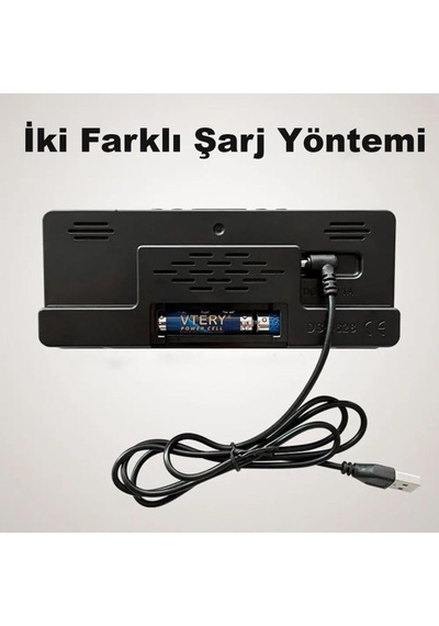 Masa Saati Derece Alarm Takvim Pil Dahil Değildir +şarjlı Led Işıklı Dijital Siyah