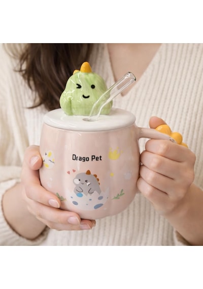 Sevimli Dinozor Figürlü Kapaklı Seramik Mug 300ml Kahve Kupası Kaşıklı Tasarım Kupa Ofis Masaüstü Kahve Bardağı Kapaklı Kupa Latte Çay Dekoratif Kahve Kupası Sevimli Kupa Dinozor Pembe Beyaz - Çok Renkli Sevimli Dinozor Figürlü Kapaklı Seramik Mug 300ml Kahve Kupası Kaşıklı Tasarım Kupa Ofis Masaüstü Kahve Bardağı Kapaklı Kupa Latte Çay Dekoratif Kahve Kupası Sevimli Kupa Dinozor Pembe Beyaz - Çok Renkli
