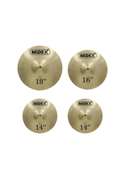 Midex Cym-20 Cymbal Bateri Zil Seti 2x14'' Hi Hat 16'' Crash Ve 18'' Crash/ride