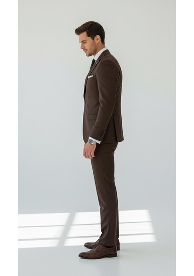 Erkek Slim Fit Mikro Desenli Takım Elbise 2 Düğmeli Çift Yırtmaçlı Modern Ceket Pantolon Takım Kahverengi Erkek Slim Fit Mikro Desenli Takım Elbise 2 Düğmeli Çift Yırtmaçlı Modern Ceket Pantolon Takım Kahverengi