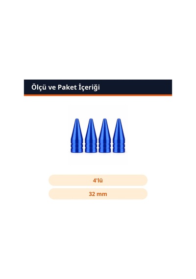 Trobus Mavi Sivri Alüminyum Sibop Kapağı 4'lü 32 Mm