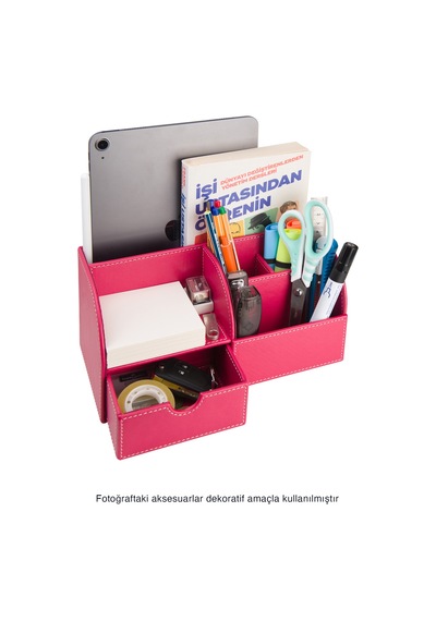 Masaüstü Düzenleyici,kalemlik,kumandalık,küpbloknotluk,tabletlik,kitaplık,6 Gözlü,çekmeceli,desktop Organizer,vegan,24,5 13 12 Fuşya
