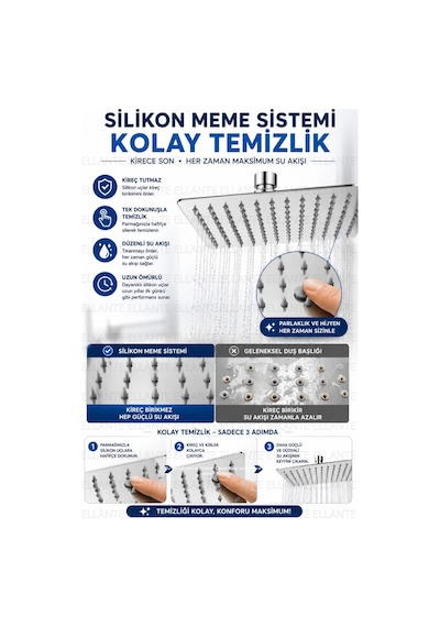 Paslanmaz Çelik Yağmur Duş Başlığı Kare Krom Tepe Duş Başlığı Geniş Su Dağılımlı Standart 1/2" Bağla Çok Renkli