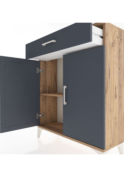 Arges Şifonyer Tek Raflı Tek Çekmeceli 2 Kapaklı 88x30x106 Çam-antrasit Atlas Çam