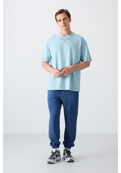 Tommy Life Açık Mavi Pamuklu Kalın Yumuşak Dokulu Oversize Fit Baskılı Erkek T-shirt - 88343 Açik Mavi