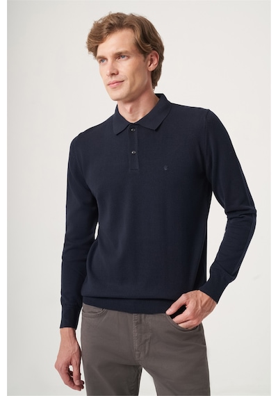 İmza Lacivert Polo Yaka Uzun Kol Örme Comfort Fit Pamuklu Kazak 1012265150
