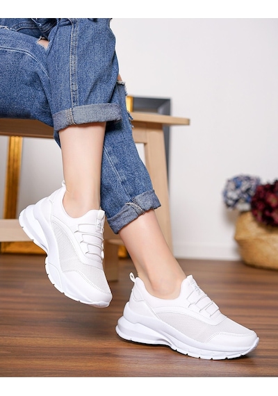 Ortapedik Kadın Ekru Günlük Spor Sneaker Yürüyüş Ayakkabı 2007 Beyaz