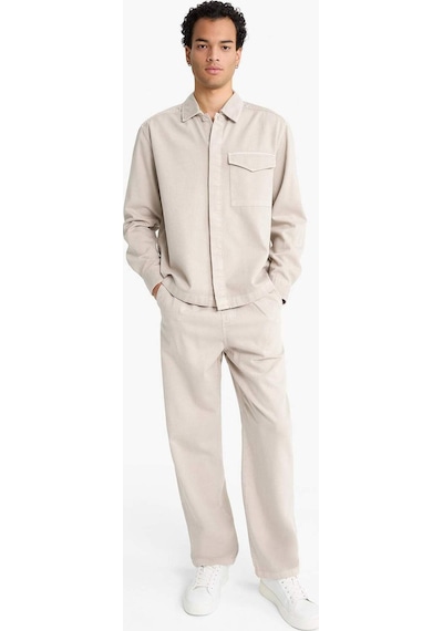 Defacto Boxy Fit Polo Yaka Twill Uzun Kollu Gömlek F7124ax25augr302 Gri