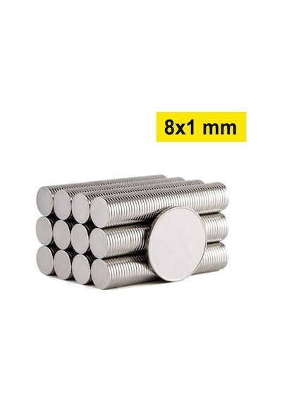 50 Adet 8x1mm Yuvarlak Neodyum Mıknatıs Magnet, Buzdolabı Magneti Mıknatısı