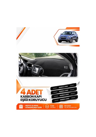 Hyundai İx35 2009-2015 Uyumlu Ön Göğüs Torpido Koruma Kılıfı Halısı Koruyucu - Siyah Gri