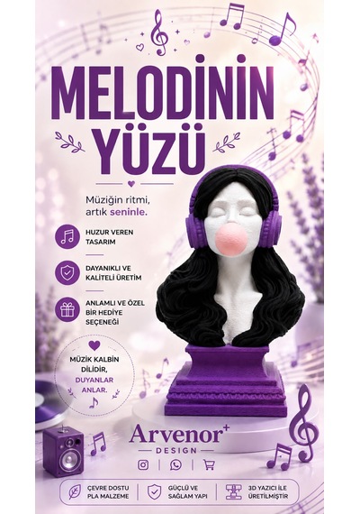 Melodinin Yüzü 15cm Dekoratif Biblo 3d Baskı