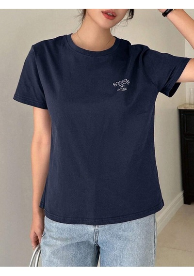 Uyguntarz Unisex Sunshine Smiling Baskılı Tasarım Tshirt Lacivert