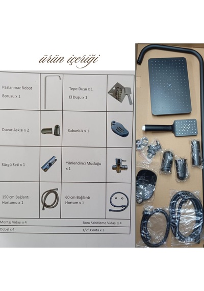 Faumix Cknero01 Siyah Yağmurlama Tepe Duş Seti Siyah