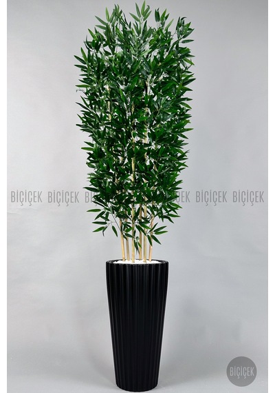 Yapay Bambu Ağacı 6 Dallı Yoğun Yapraklı 220 Cm Siyah Lilyum Saksıda