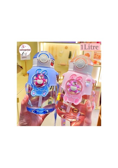 Ayıcık Su Matarası Ayıcıklı Suluk Figürlü Su Şişesi Ayıcık Matara 1000ml Pembe