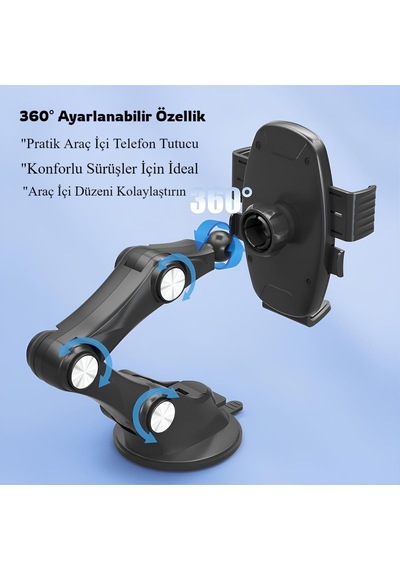 Cosmostech Araç Içi Ayarlanabilir Vantuzlu Premium Telefon Tutucu Stand