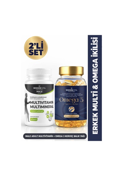 Hotay Nutrition Wooggs Vital Male Adult Multivitamin Multimineral 120 Kapsül + Omega 3 Norveç Balık Yağı 90 Kapsü