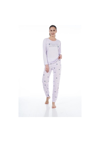 Estiva 22134 Kadın Üzüm Desenli Uzun Kollu Viskon Pijama Takım 001