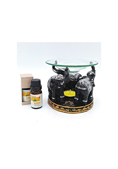 Dekoratif Üçlü Fil Buhurdanlık Portakal Yağı Hediyeli