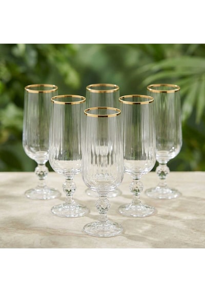 Çnr Home Collection Bohemia Kristal Optik Kadeh Seti 6 'lı Gerçek Altin Yaldiz Ağizli Şik Cam Kadeh Gold