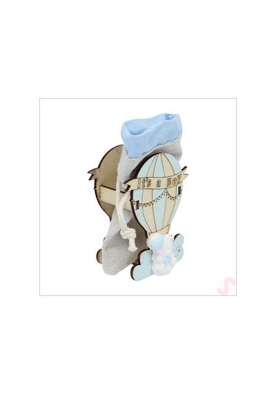 Ahşap Standlı 10cm X 8cm Kese, Mavi Uçan Balon - 1 Adet Renkli Çok Renkli