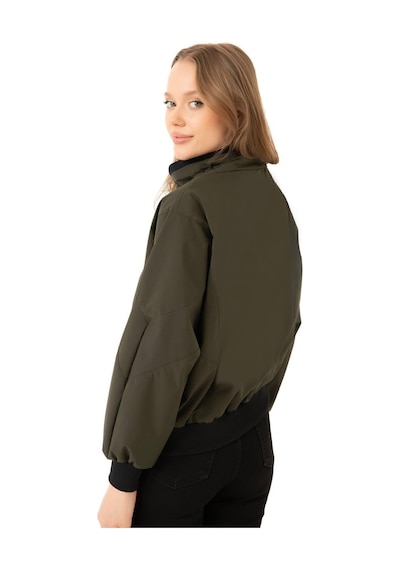 Spor Kadın Dik Yaka Su Ve Rüzgar Geçirmez Oversize Crop Mevsimlik Yağmurluk Rüzgarlık-133 Haki