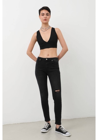 Kadın Skinny Fit Esnek Pantolon Siyah 001