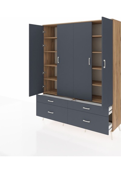 Hyperion Gardrop 10 Raflı 4 Çekmeceli 4 Kapaklı 176x44x221 Çam-antrasit Antrasit