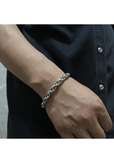 Gümüş Kaplama İç İçe Geçmeli Zincir Halat Unisex Çelik Bileklik - 3213 Gümüş