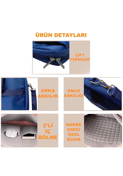 Microcase Tcl Tab 11 Gen 2 İçin Tablet Çantası 2 Bölmeli Al4228 Lacivert Gri Krem Omuz Çantası