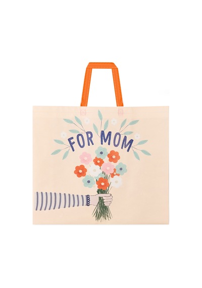 Living Anneler Günü Temalı Alışveriş Çantası - Bej - 55 Cm Çok Renkli