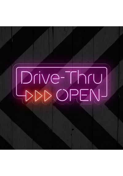 Drive-thru Open Yazılı Neon Tabela Pembe