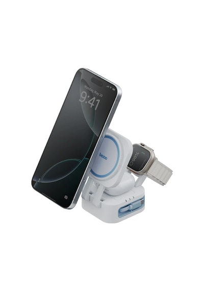 X Bazic Gomag Station Mini 3in1 Katlanabilir - 15w Telefon Saat Masaüstü Hızlı Şarj Standı - Beyaz