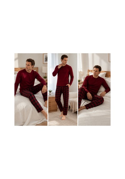 Moon Line Erkek Pijama Takımı Bordo - 918405345 Bordo