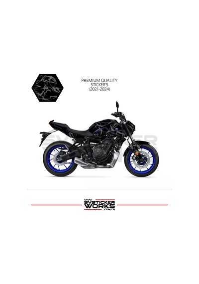 Mt-07 2021-2024 Kaplama Sticker Şimşek Yıldırım Motor Kaplama Modeli Hazır Kit 2021-2024 Uyumlu Gri