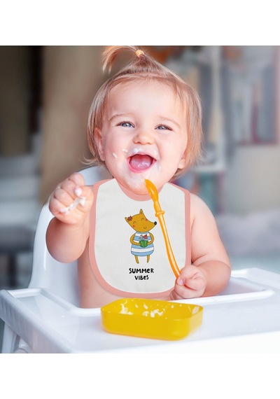 Bk Kids Summer Vibes Tasarımlı Pembe Bebek Mama Önlüğü Pembe